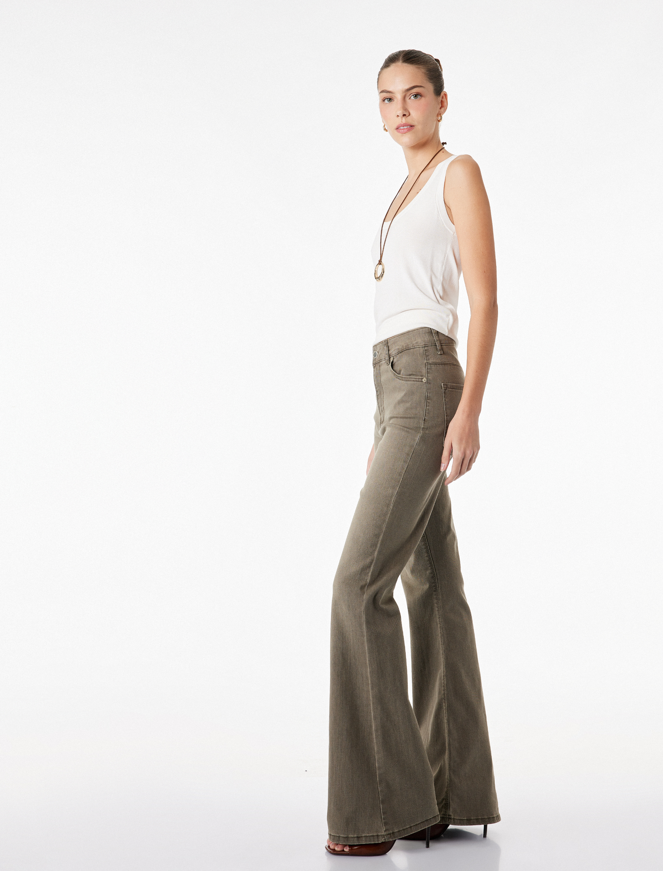   Dar Kesim Düğmeli Cepli İspanyol Paça Denim Pantolon - Flare Jeans