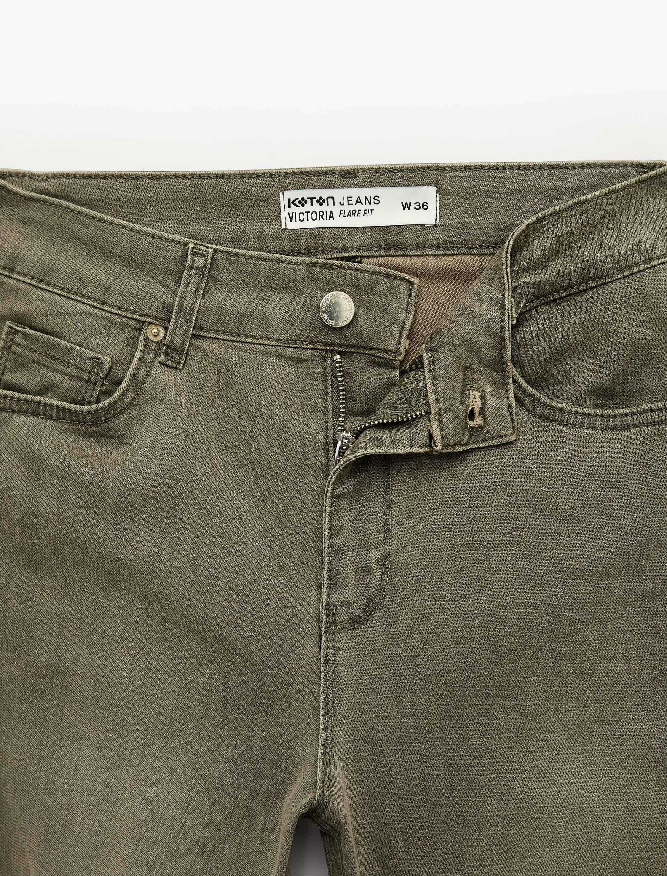   Dar Kesim Düğmeli Cepli İspanyol Paça Denim Pantolon - Flare Jeans