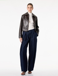 Rahat Kalıp Pamuklu Pileli Geniş Paça Denim Pantolon -  Wide Leg Jeans