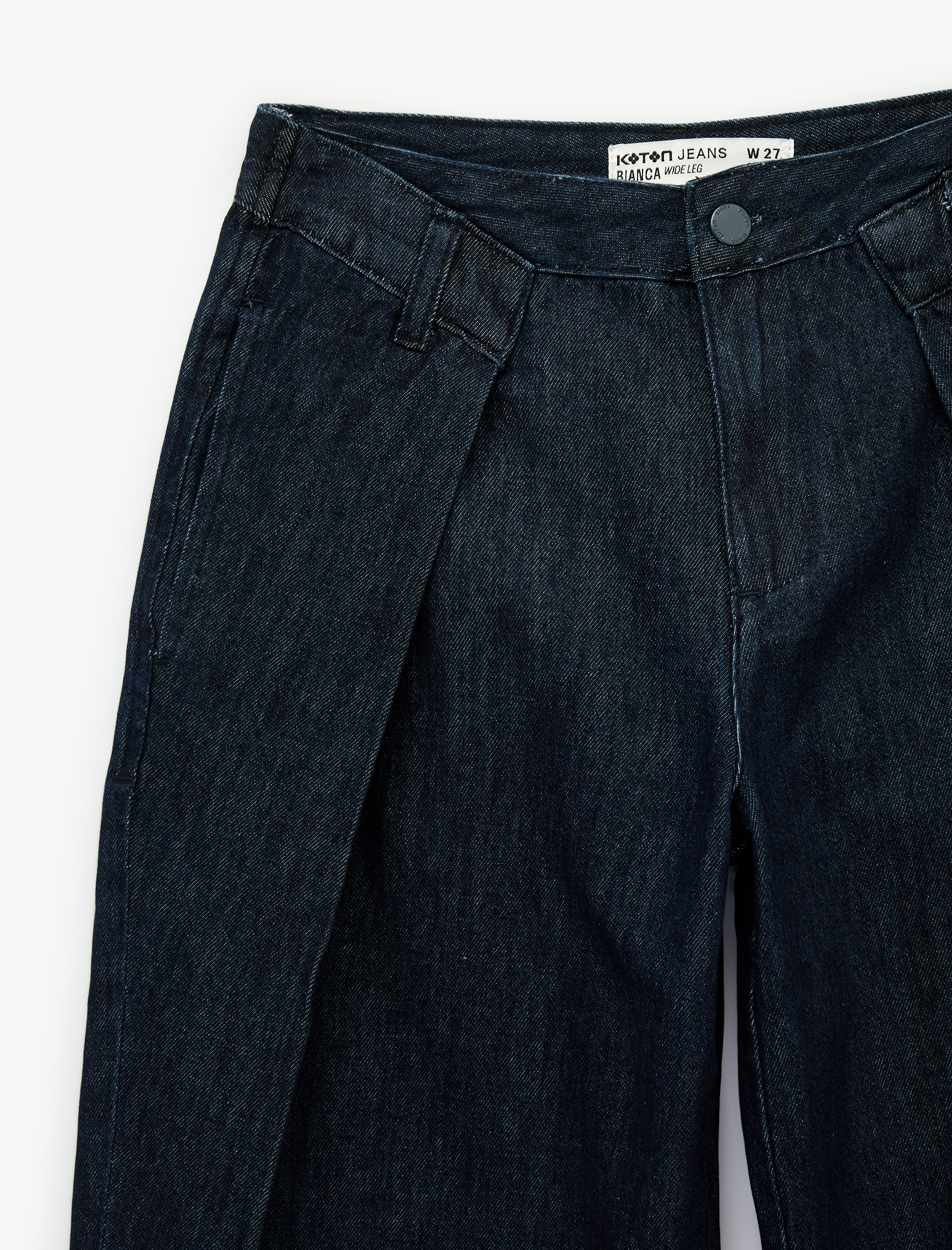   Rahat Kalıp Pamuklu Pileli Geniş Paça Denim Pantolon -  Wide Leg Jeans