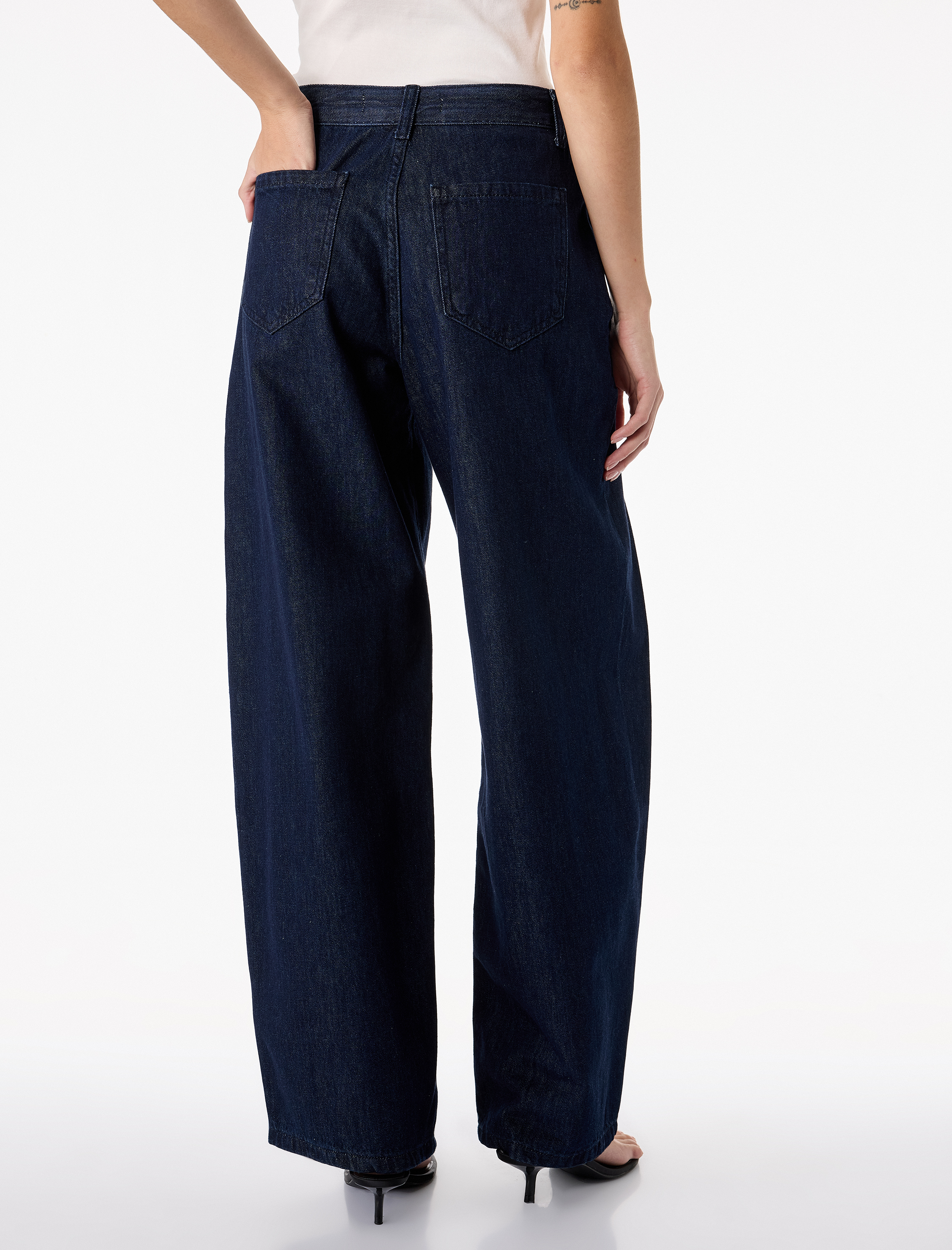   Rahat Kalıp Pamuklu Pileli Geniş Paça Denim Pantolon -  Wide Leg Jeans