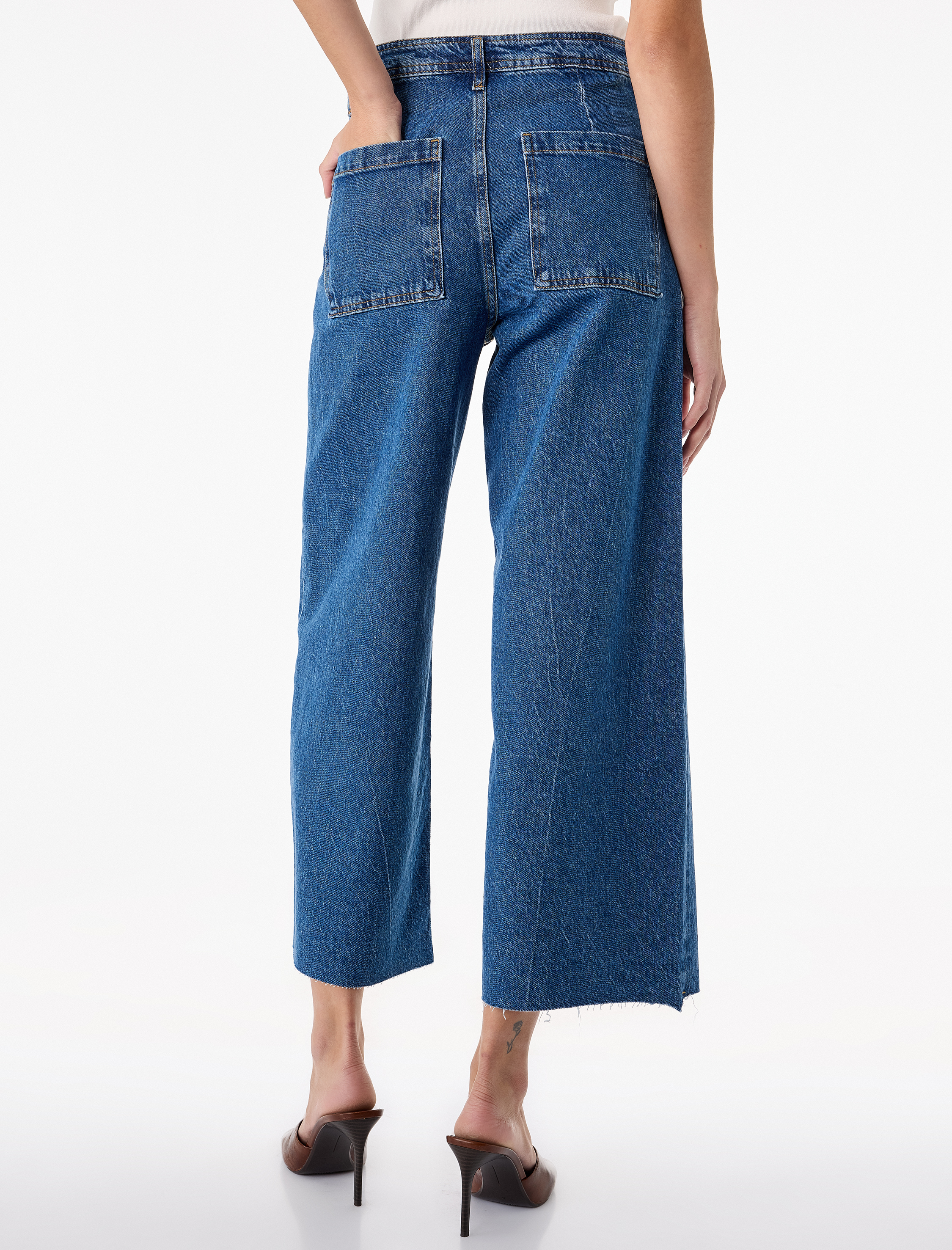   Düğmeli Yüksek Bel Rahat Kesim Denim Pantolon - Culotte Jeans