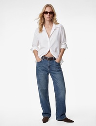 Uzun Kollu Dokulu Oversize Gömlek