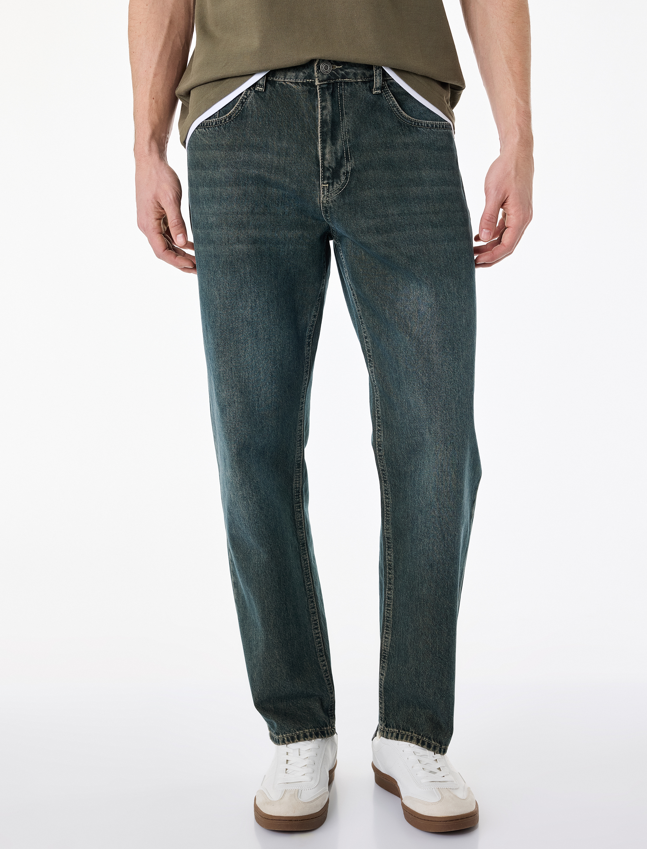   Pamuklu Düz Paça Vintage Straight Fit Jean Pantolon