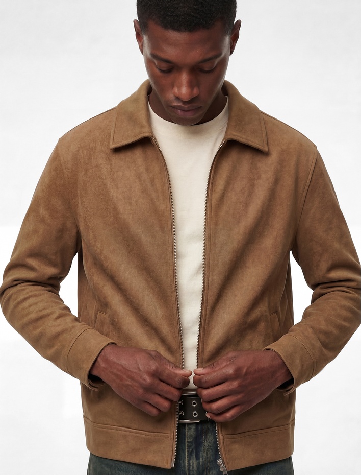  Regular Fit Uzun Kollu Cepli Gömlek Yaka Fermuarlı Mevsimlik Ceket