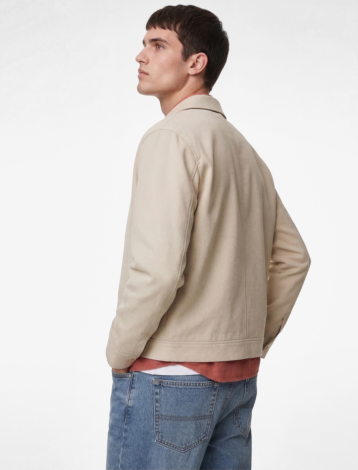  Regular Fit Uzun Kollu Cepli Gömlek Yaka Fermuarlı Mevsimlik Ceket