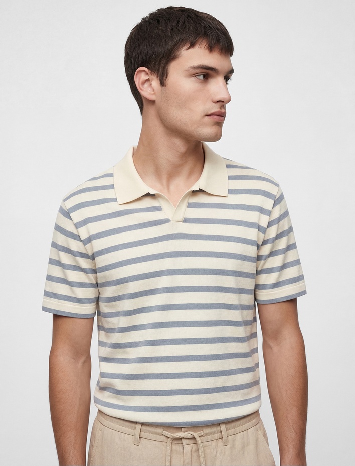  Regular Fit Kısa Kollu Polo Yaka Çizgili Tişört