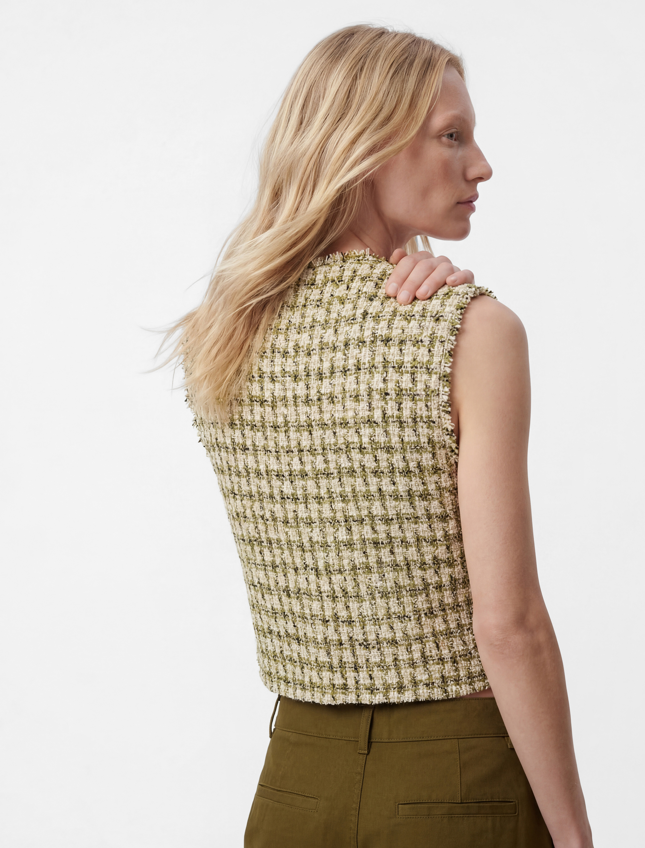   Bisiklet Yaka Kolsuz Düğmeli Cep Detaylı Tüvit Yelek