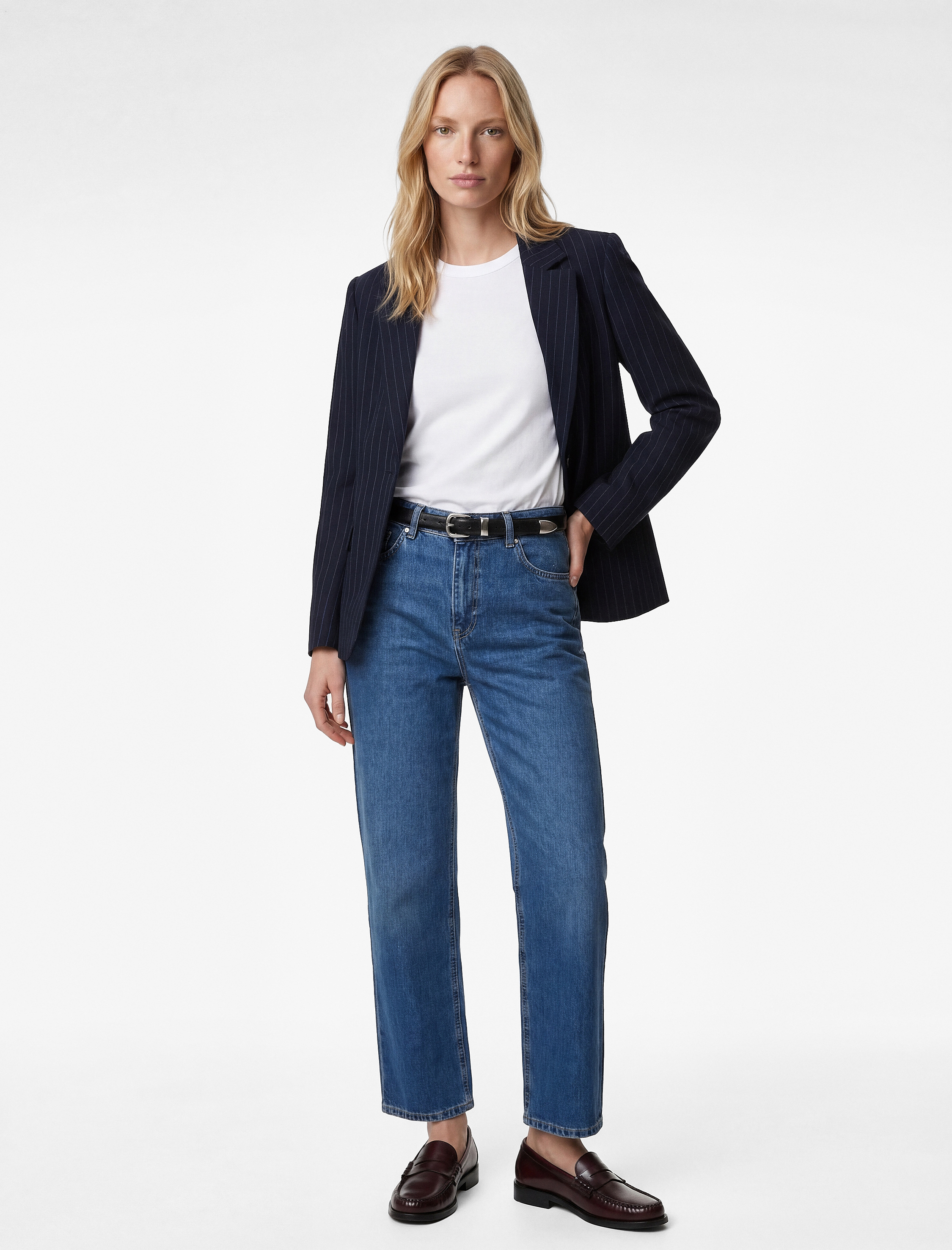   Pamuklu Normal Bel Düğmeli Düz Paça Denim Pantolon - Straight Fit Jean