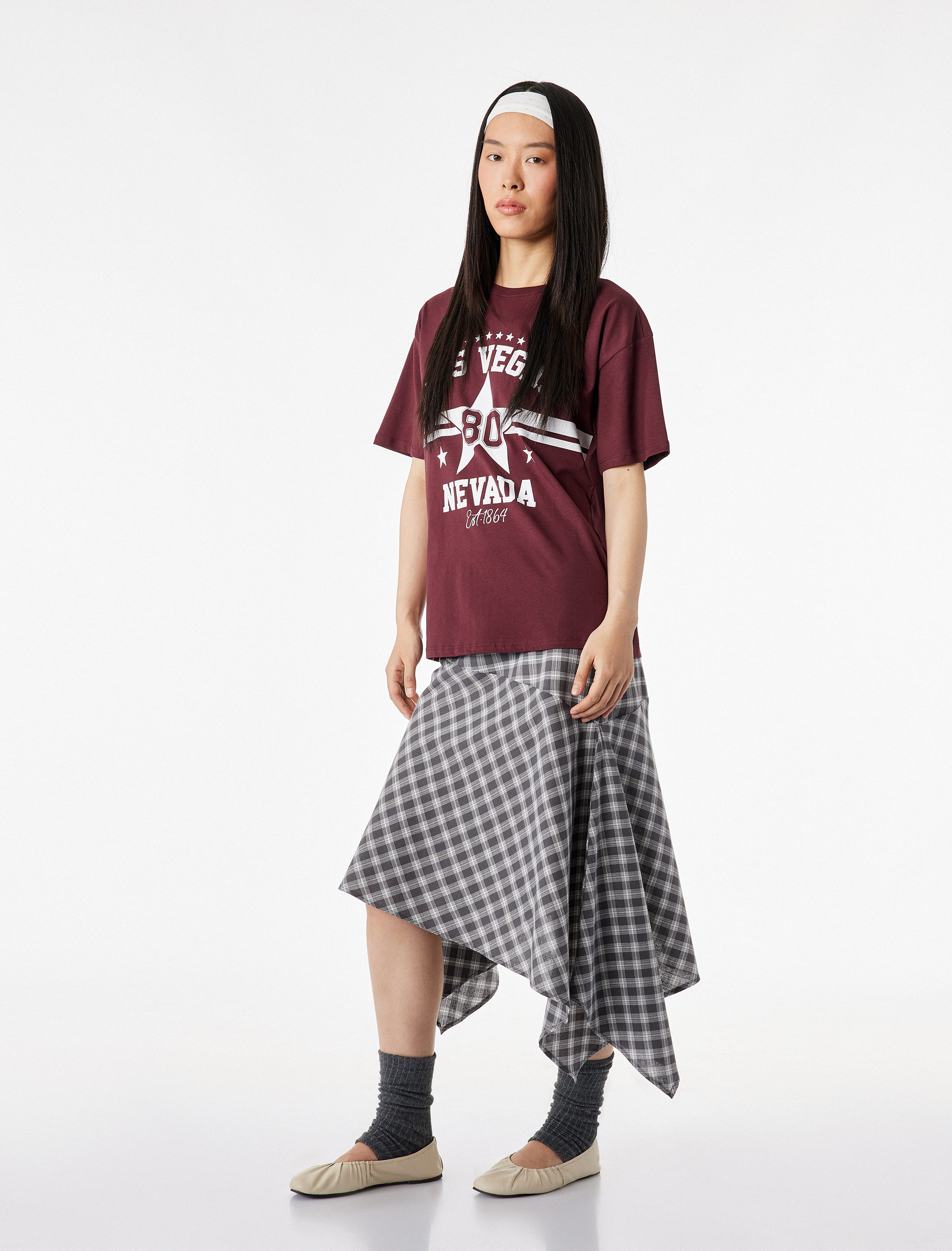   Rahat Kalıp Kısa Kollu Bisiklet Yaka Pamuklu Baskılı Tişört