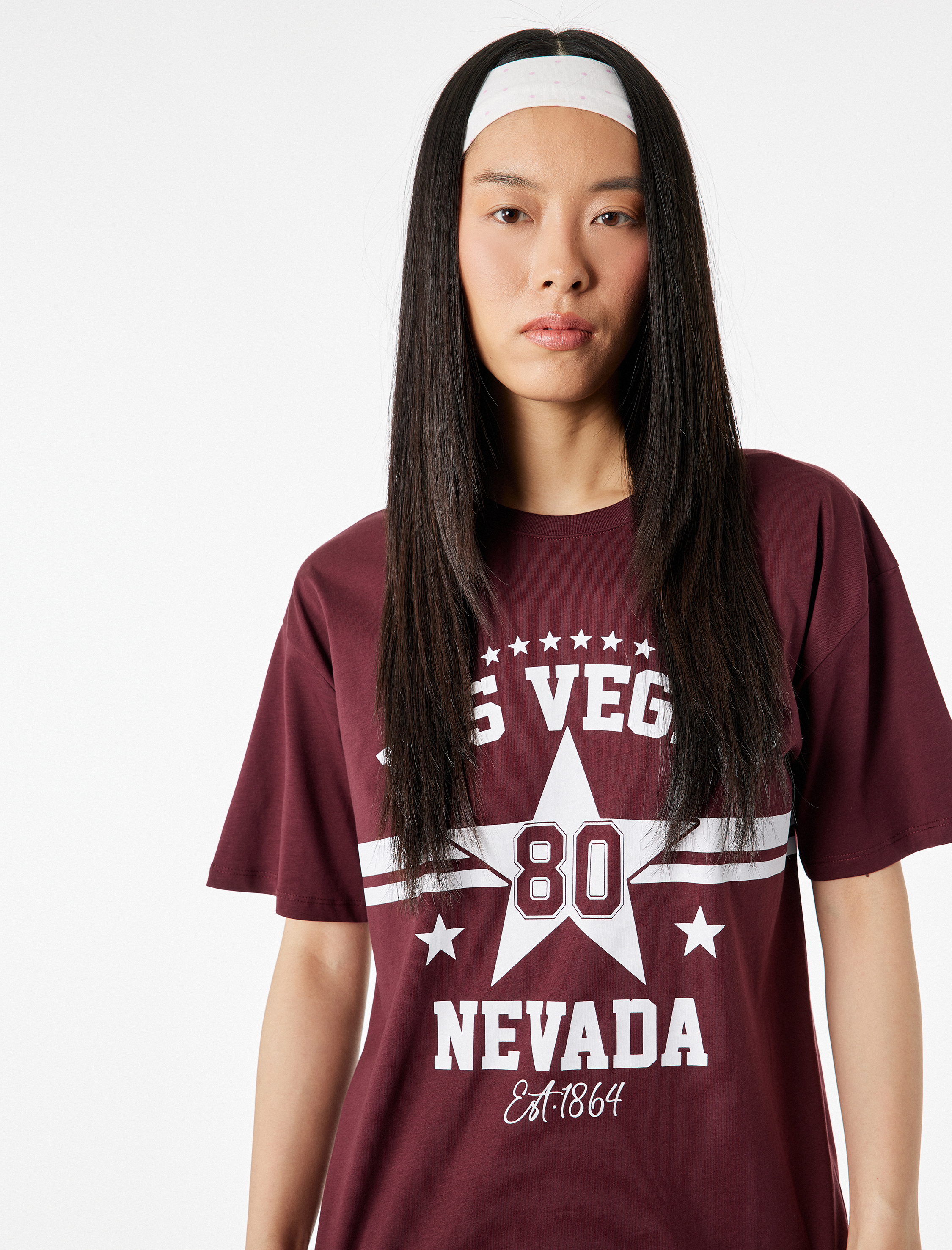   Rahat Kalıp Kısa Kollu Bisiklet Yaka Pamuklu Baskılı Tişört