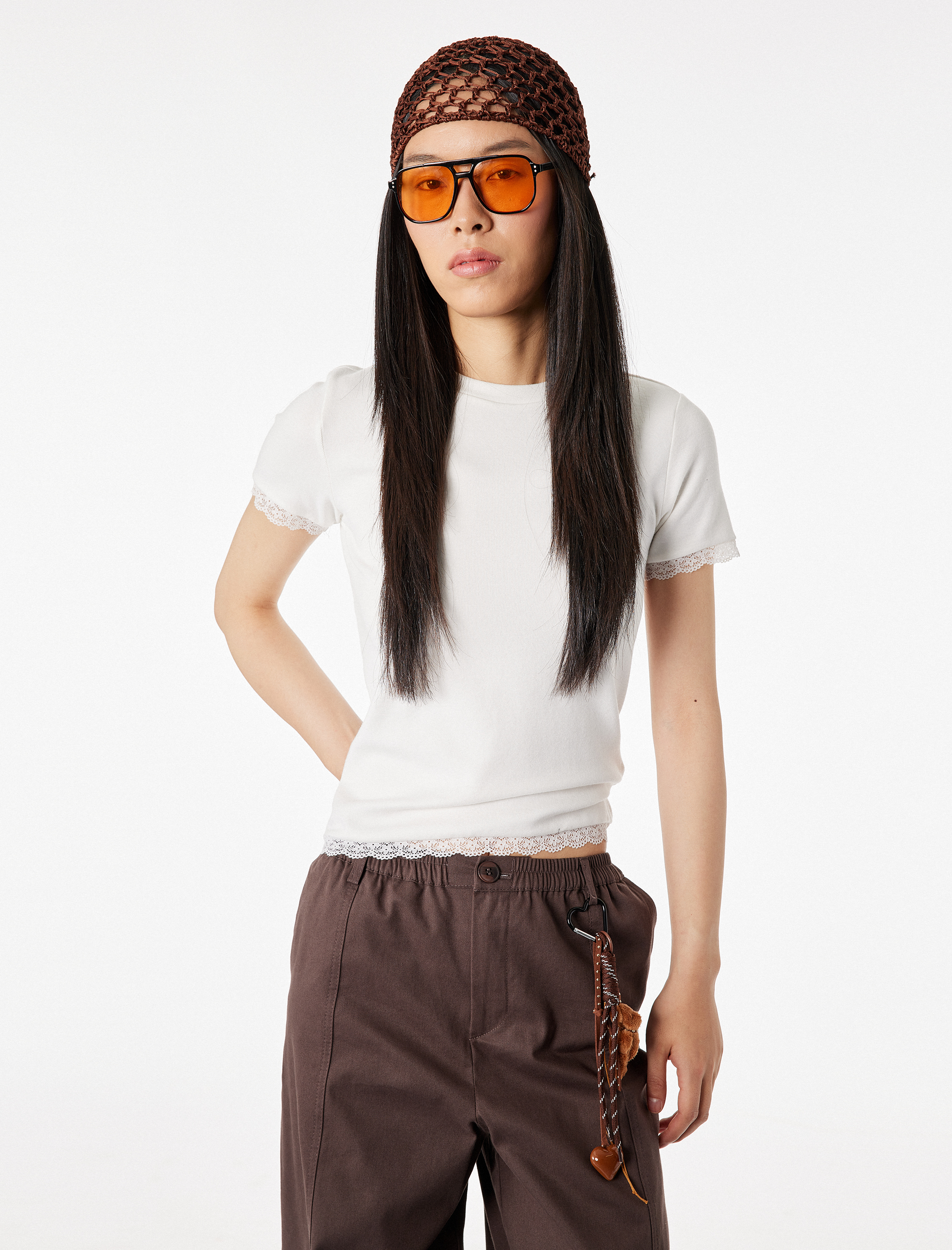   Dantel Detaylı Kısa Kollu Bisiklet Yaka Modal Karışımlı Slim Fit Tişört