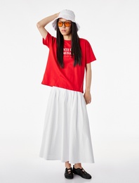 Rahat Kalıp Bisiklet Yaka Kısa Kollu Baskılı Pamuklu Tişört