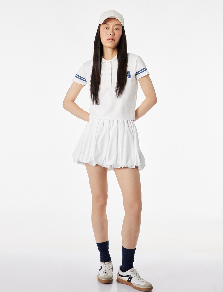  Regular Fit Düğmeli Kısa Kollu Kolej Baskılı Polo Yaka Tişört