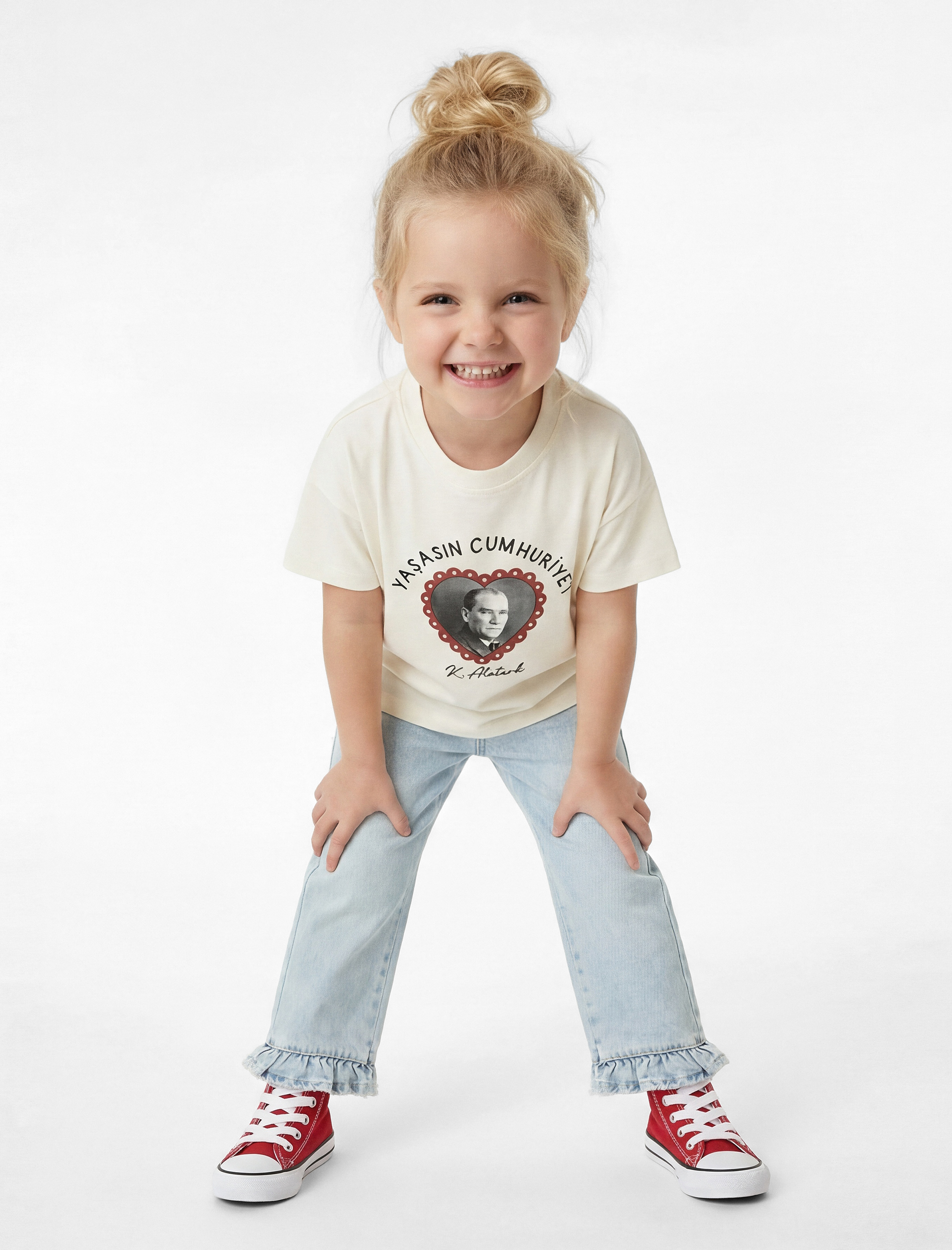  Kız Bebek Pamuklu Kısa Kollu Bisiklet Yaka Atatürk Baskılı Tişört
