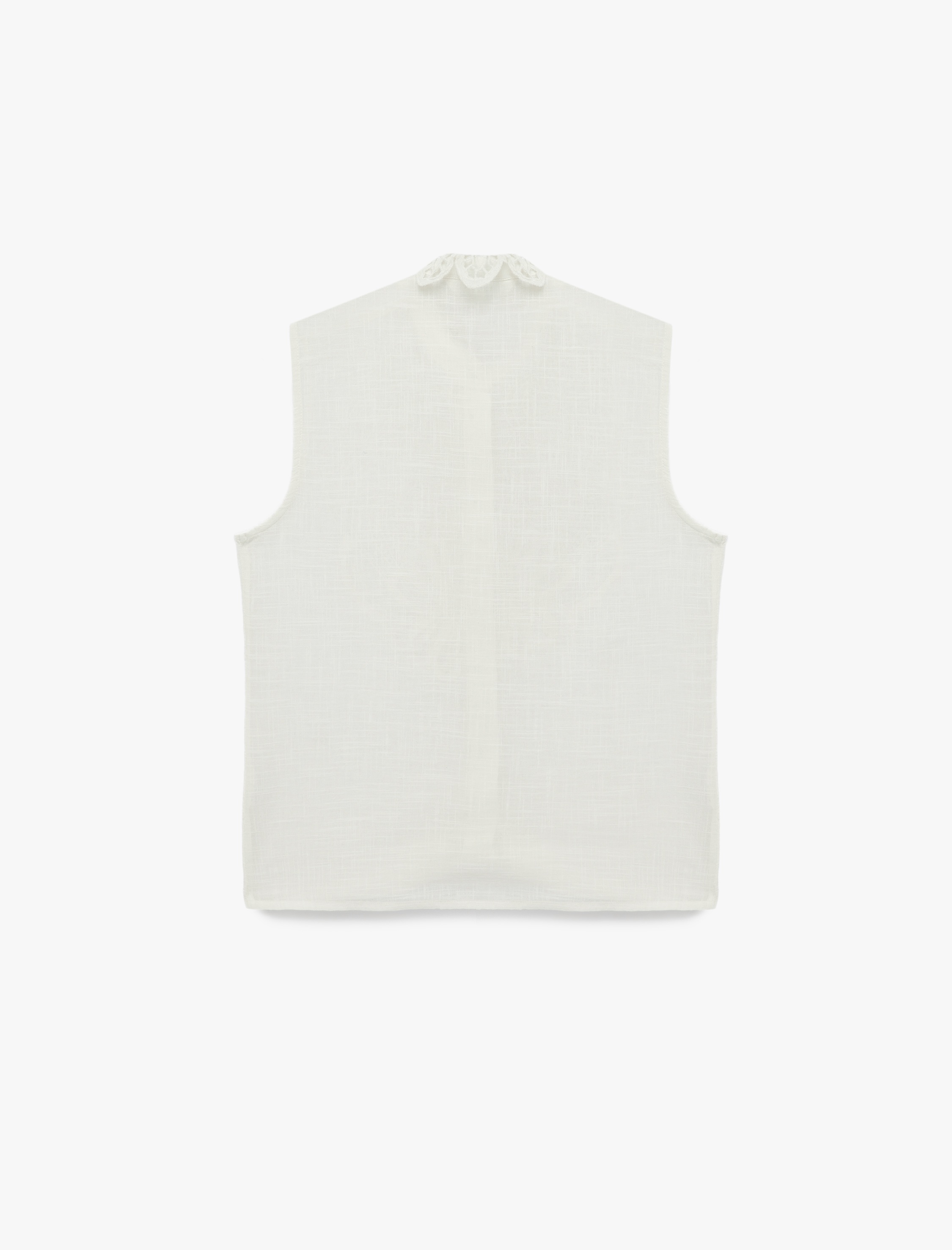 Pamuklu Düğmeli Floral Dokulu Brodeli Kolsuz Gömlek - Görsel 4