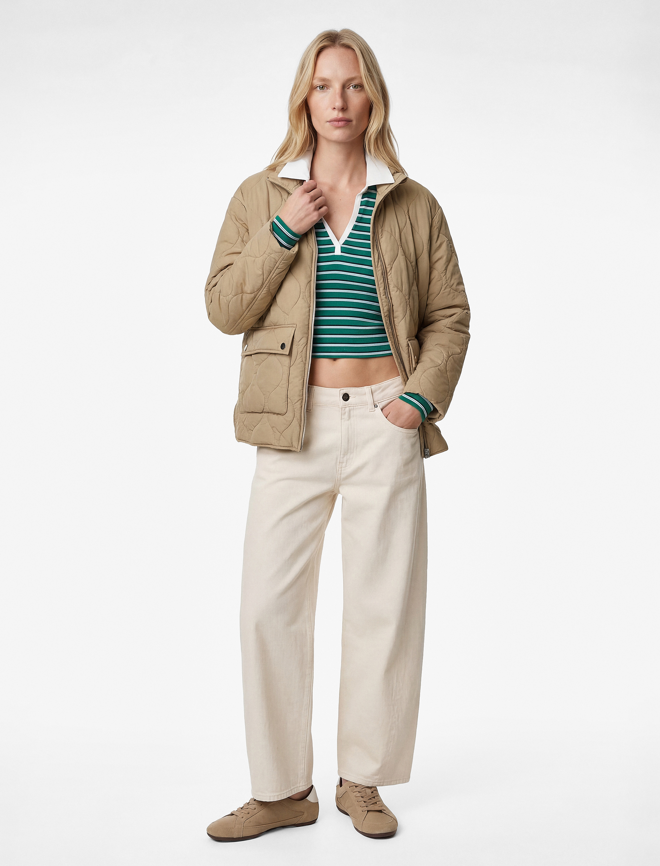   Fermuar Cepli Uzun Kollu Dik Yaka Kapitone Mont