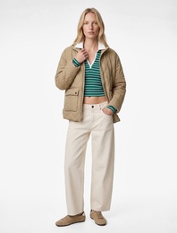 Fermuar Cepli Uzun Kollu Dik Yaka Kapitone Mont