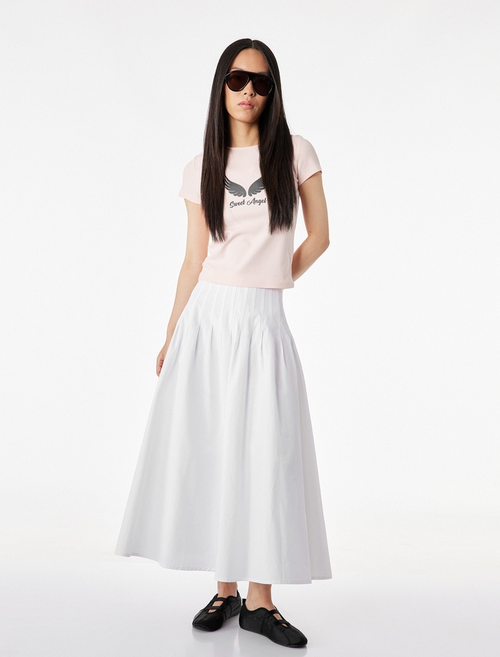  Melek Baskılı Kısa Kollu Bisiklet Yaka Pamuklu Tişört