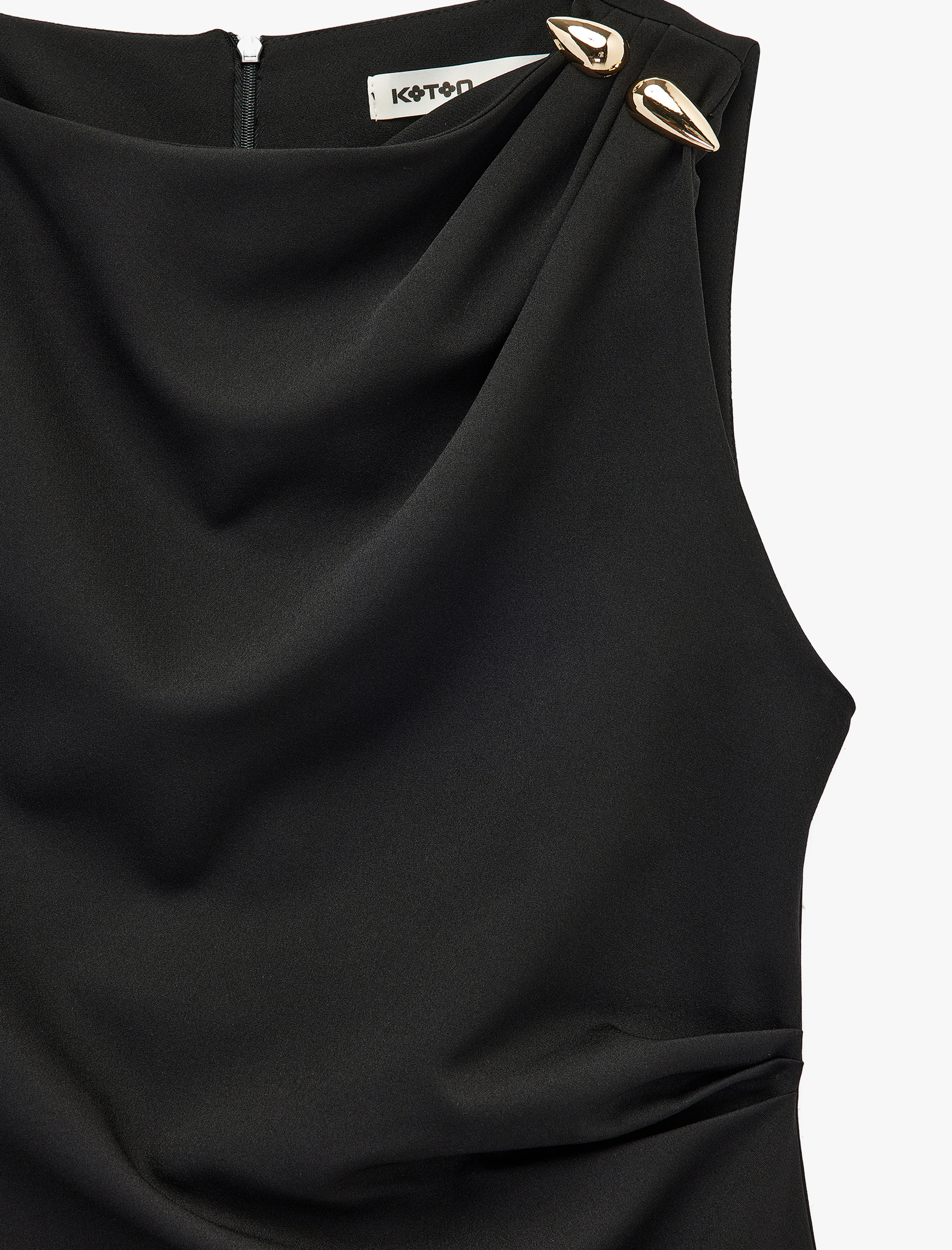 Bisiklet Yaka A Kesim Aksesuar Detaylı Kolsuz Mini Elbise - Görsel 5