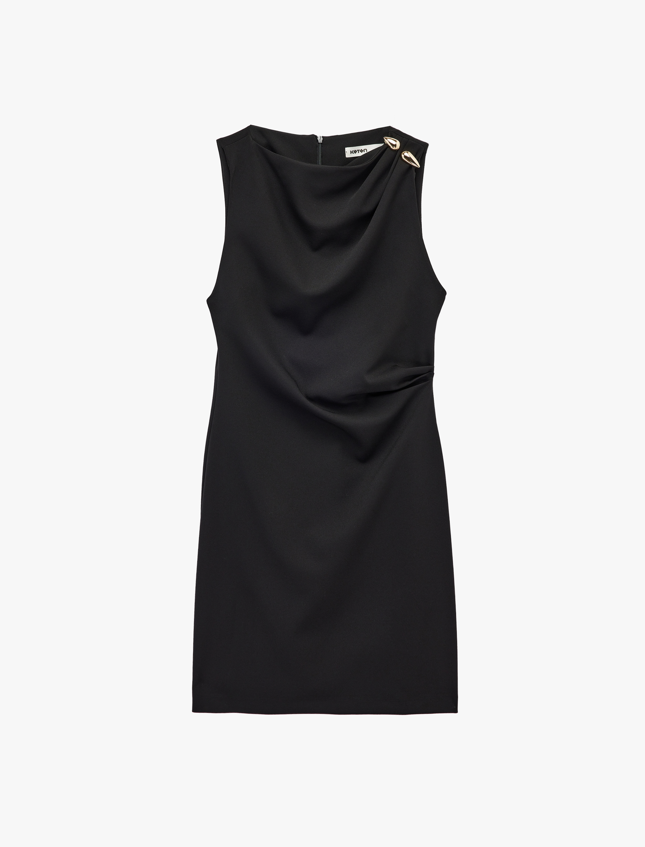 Bisiklet Yaka A Kesim Aksesuar Detaylı Kolsuz Mini Elbise - Görsel 3