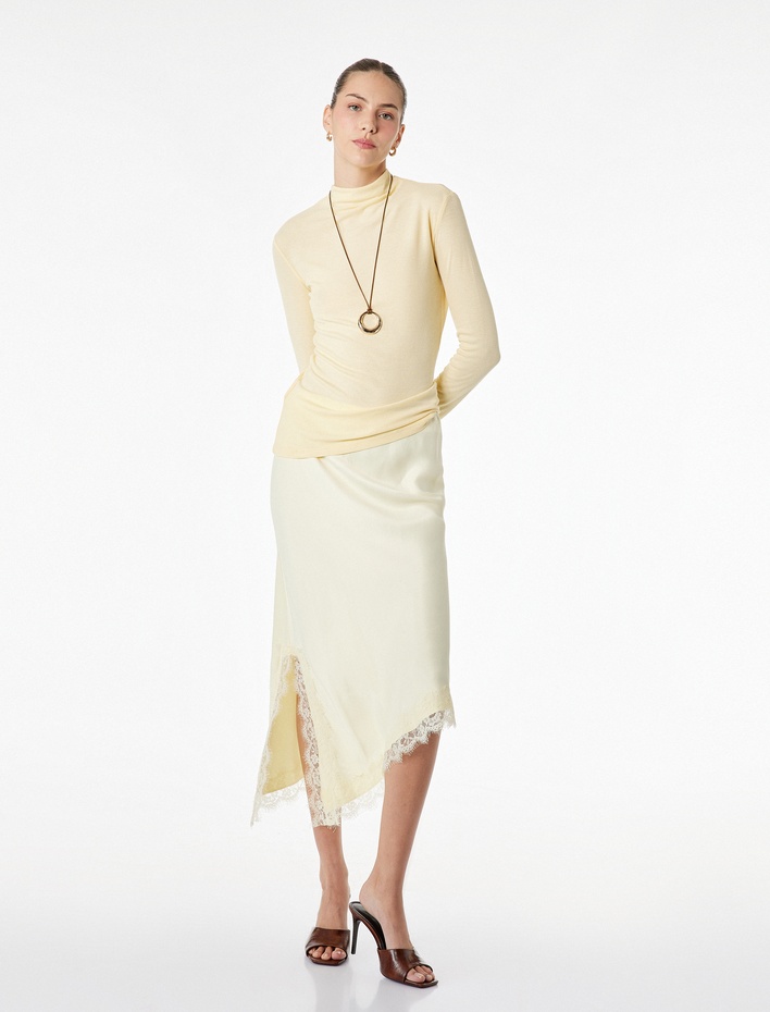  Koyun Yünü Karışımlı Slim Fit Uzun Kollu Dik Yaka Tişört