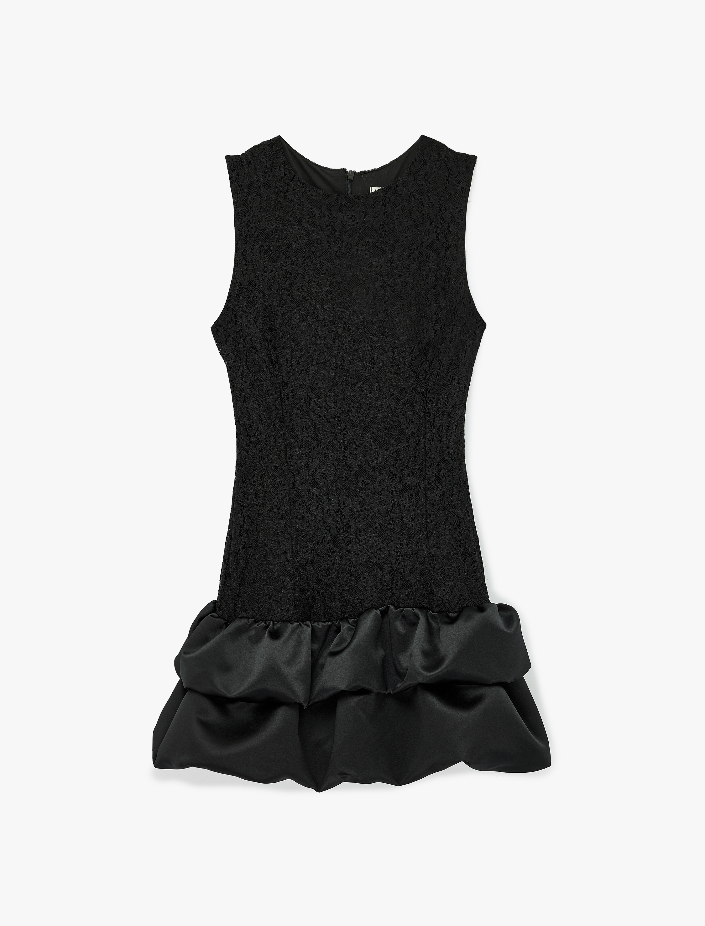   Slim Fit Kolsuz Bisiklet Yaka Dantel Volanlı Mini Elbise