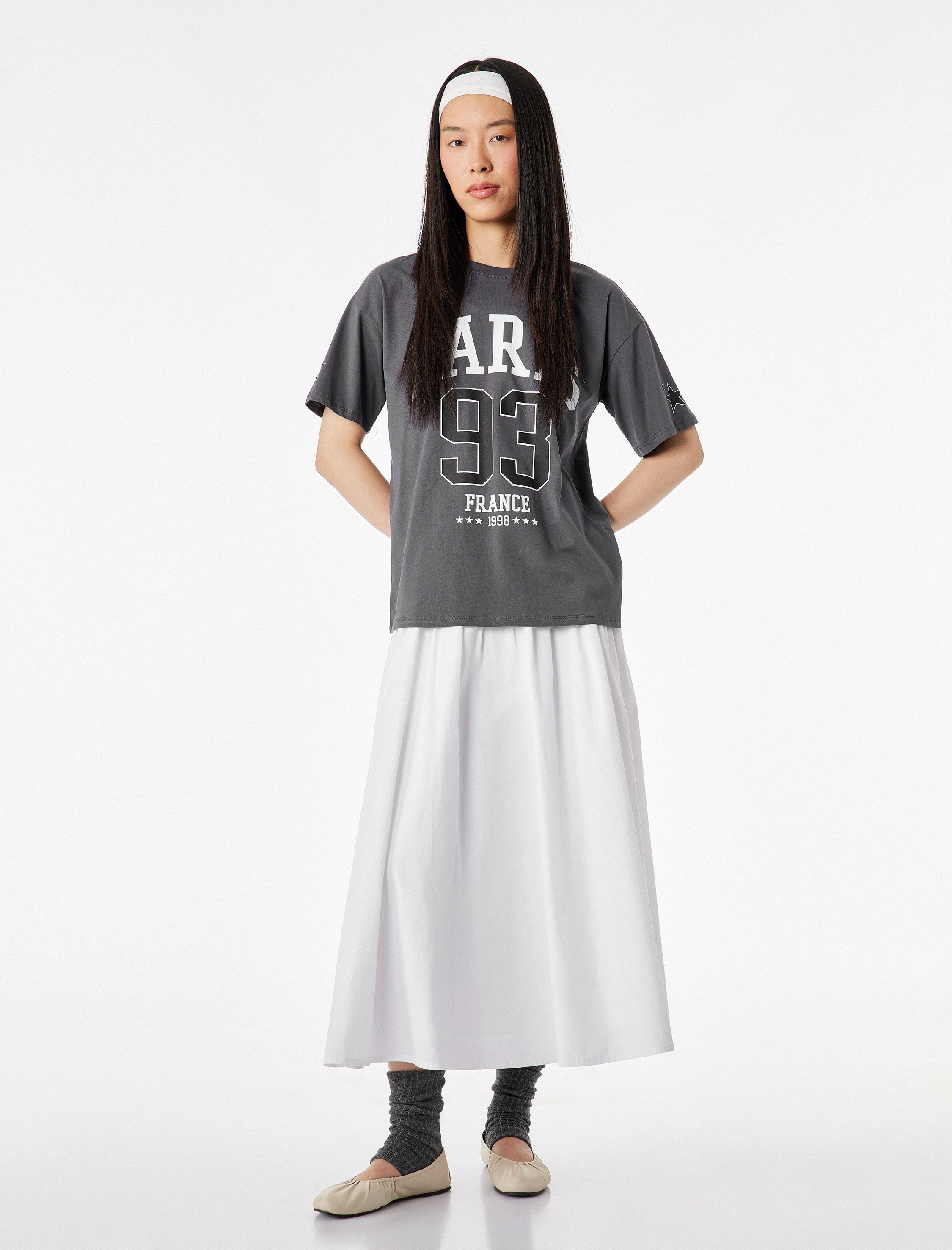   Kısa Kollu Bisiklet Yaka Baskılı Rahat Kalıp Tişört