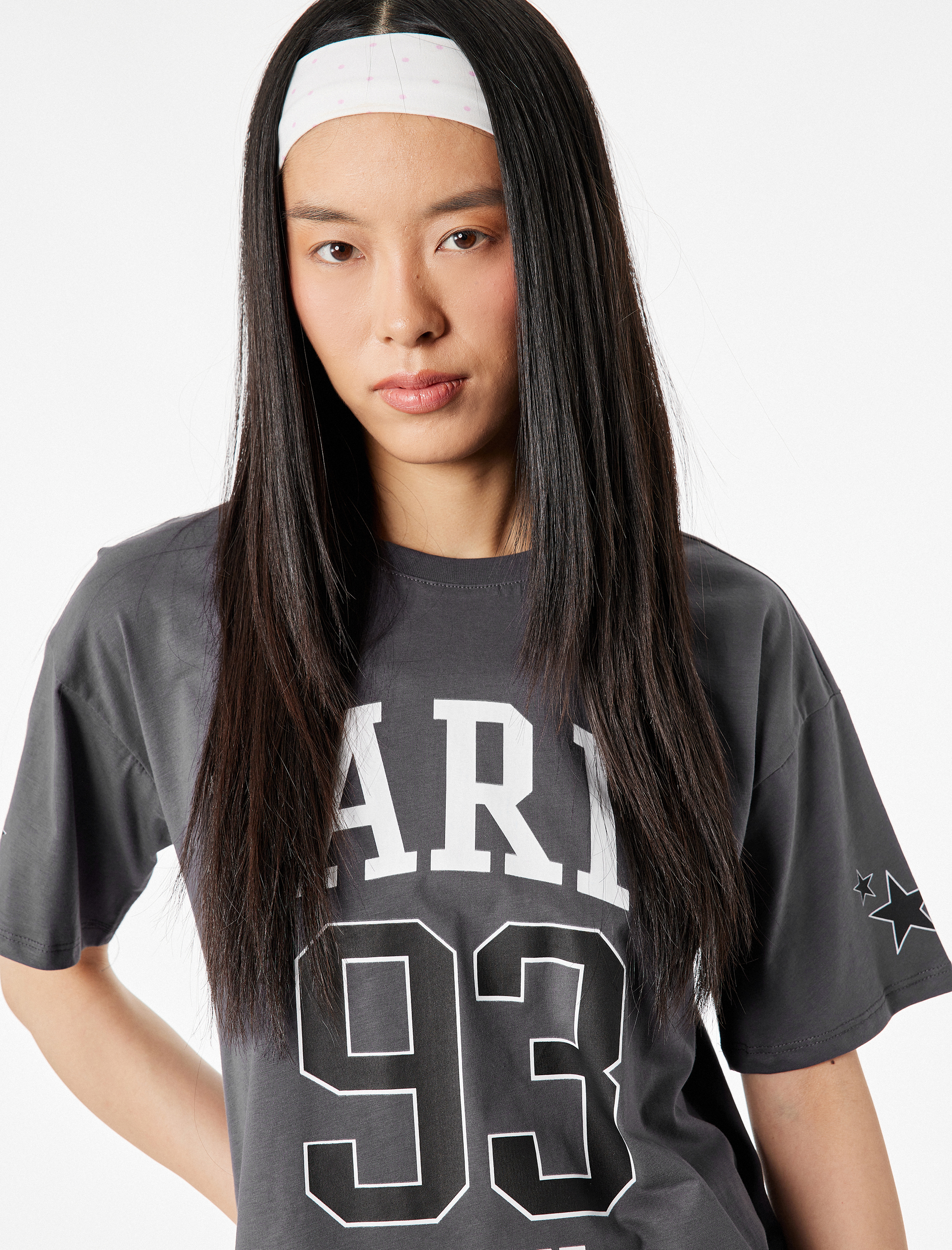   Kısa Kollu Bisiklet Yaka Baskılı Rahat Kalıp Tişört