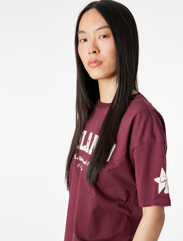  Bisiklet Yaka Rahat Kalıp Kısa Kollu Baskılı Pamuklu Tişört