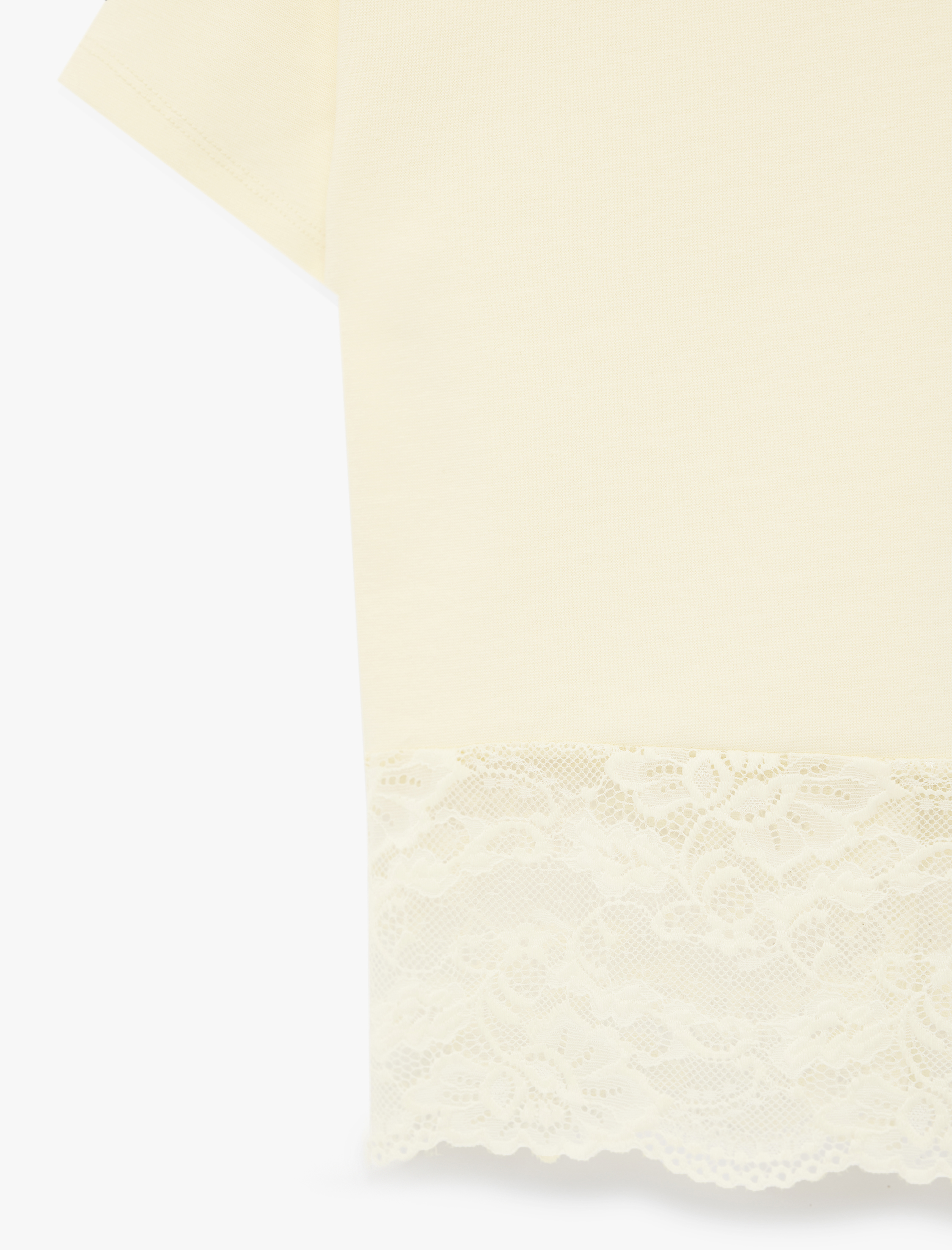   Slim Fit Kısa Kollu Bisiklet Yaka Dantelli Pamuklu Tişört