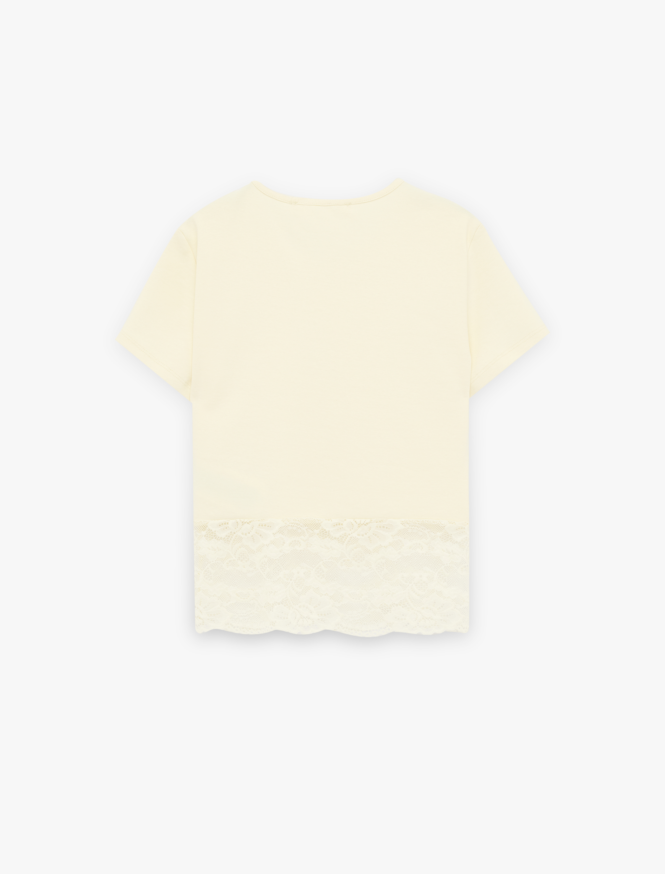   Slim Fit Kısa Kollu Bisiklet Yaka Dantelli Pamuklu Tişört