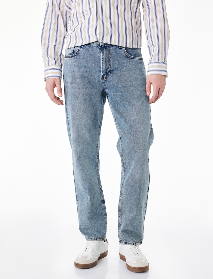  Pamuklu Normal Bel Vintage Straight Jean Pantolon