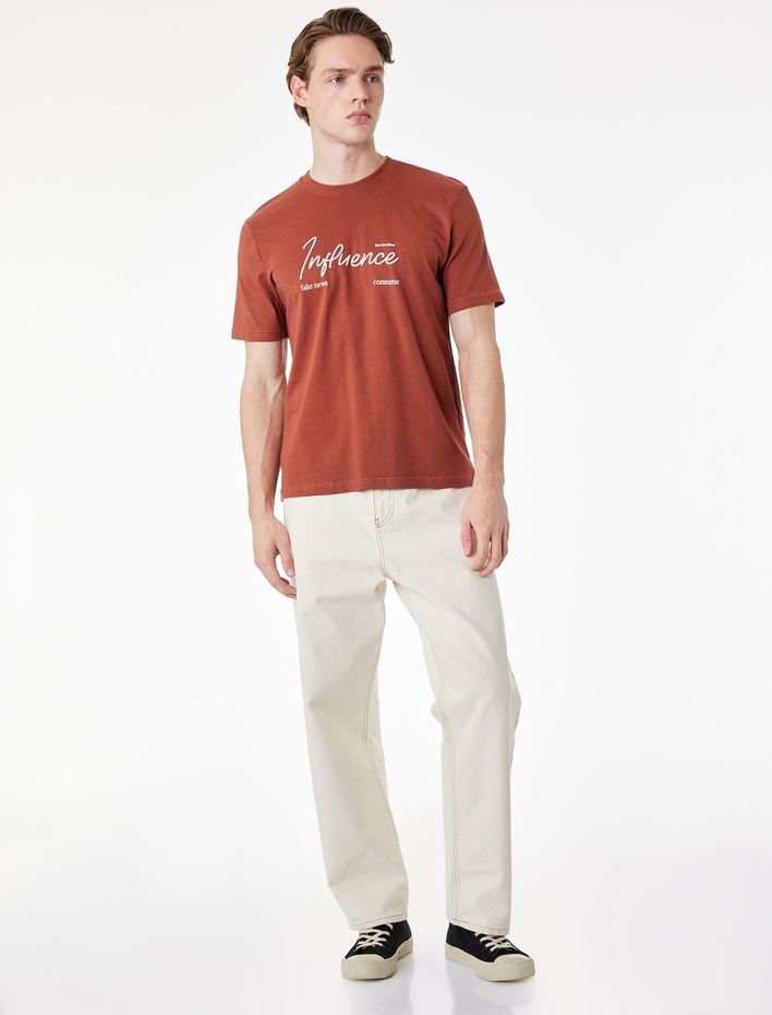  Regular Fit Kısa Kollu Bisiklet Yaka Pamuklu Baskılı Tişört