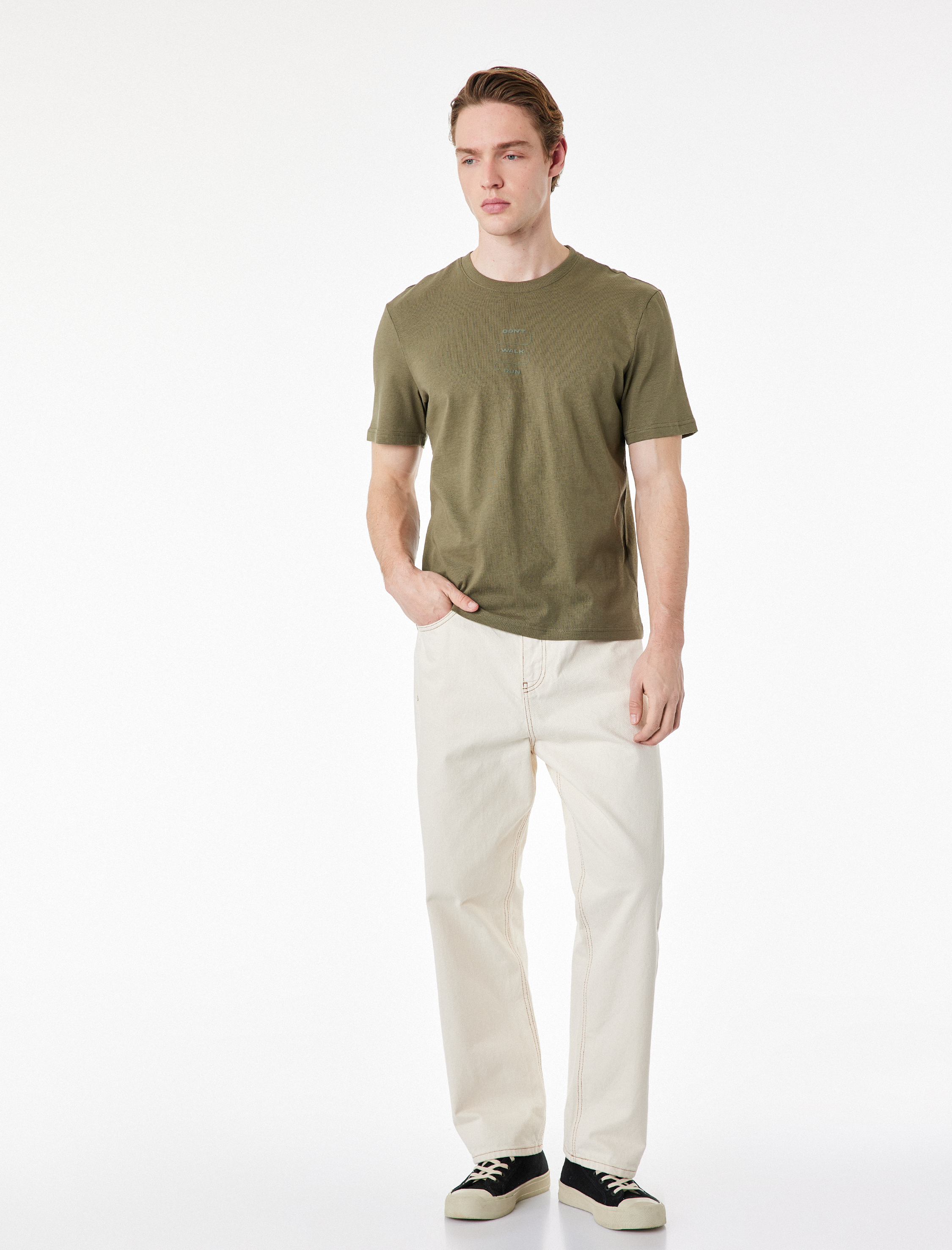   Regular Fit Kısa Kollu Pamuklu Bisiklet Yaka Baskılı Tişört