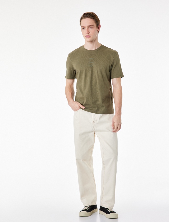  Regular Fit Kısa Kollu Pamuklu Bisiklet Yaka Baskılı Tişört