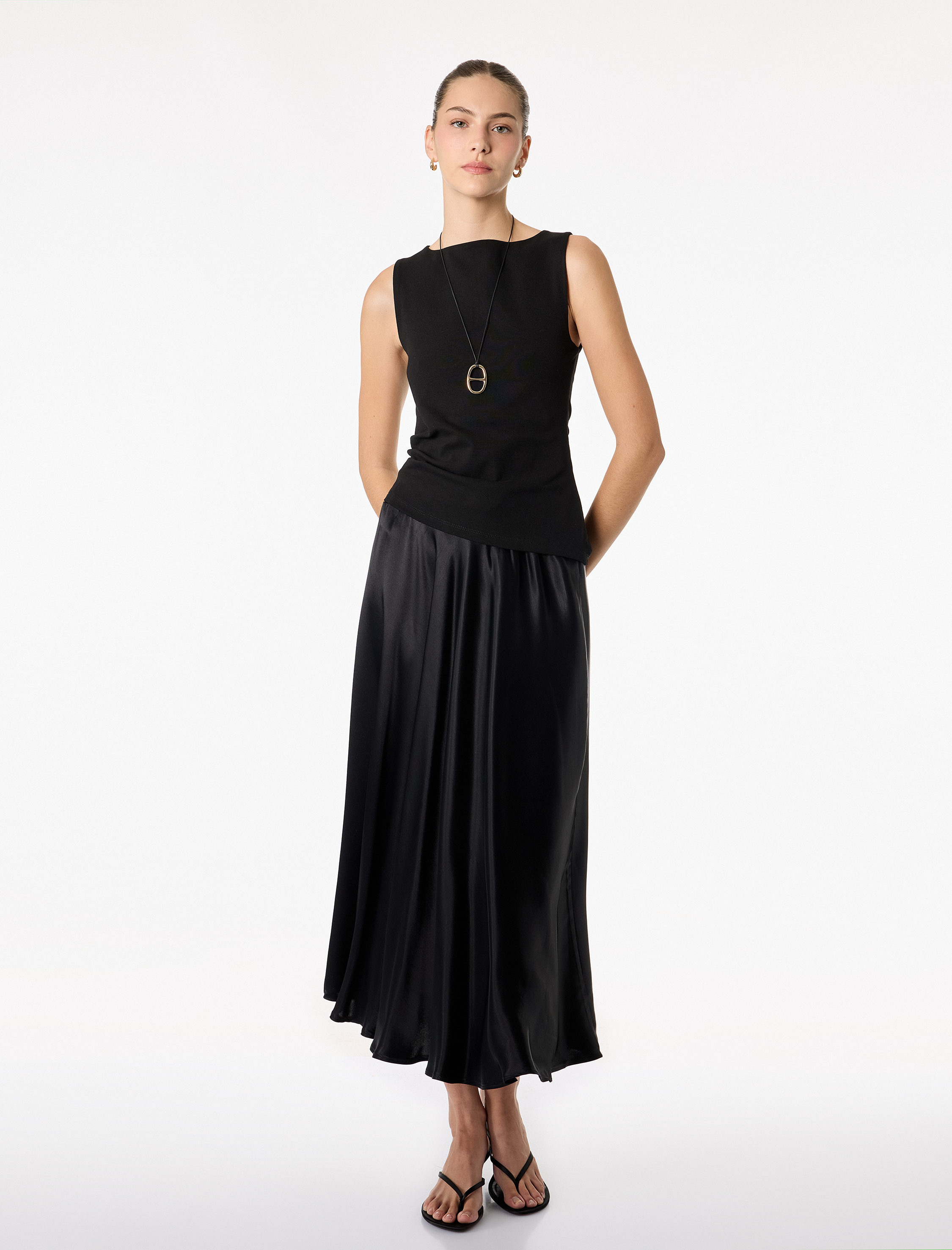 Beli Bağcıklı Kloş Midi Saten Etek