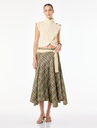 Viskon Karışımlı Asimetrik Kesim Midi Ekose Etek
