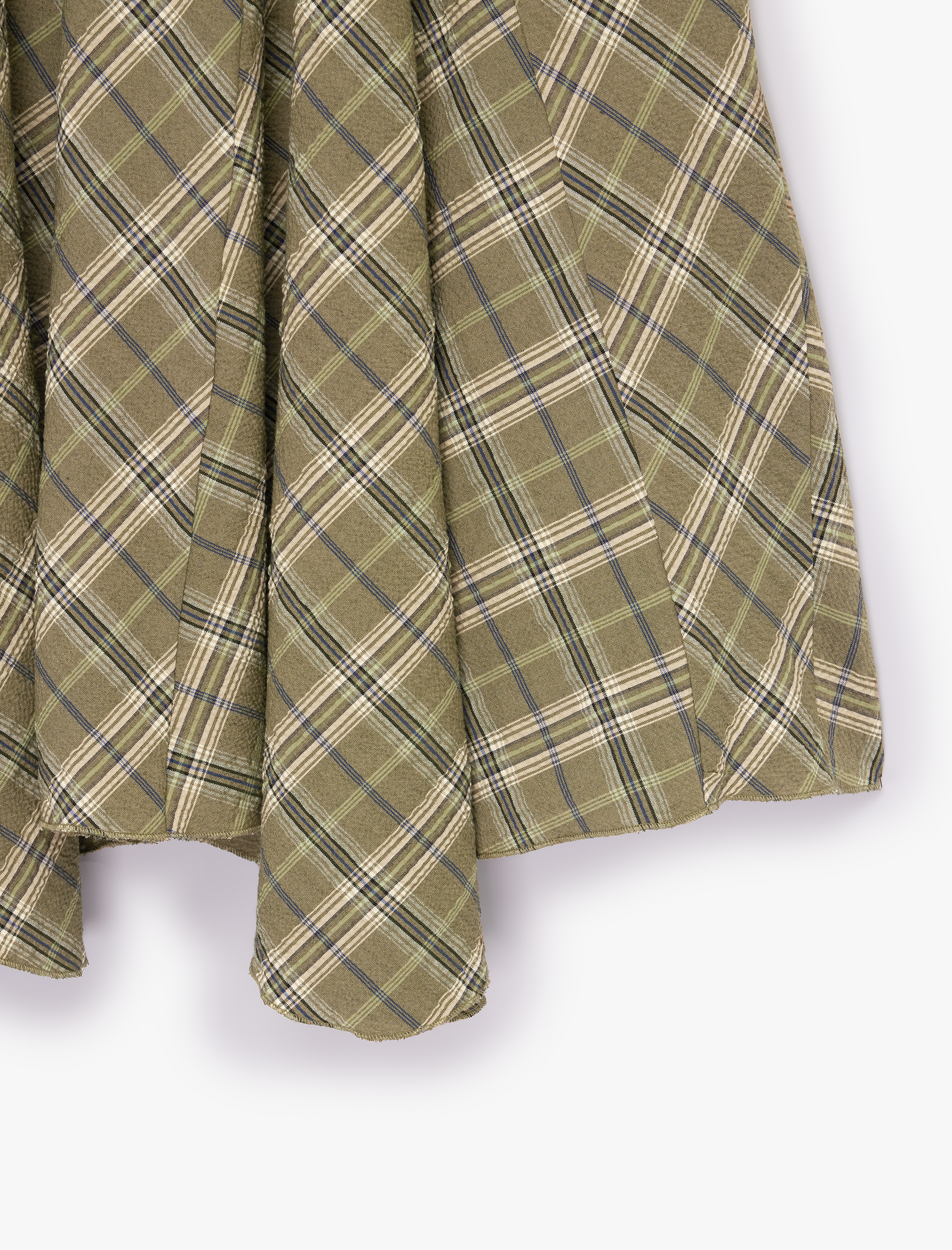   Viskon Karışımlı Asimetrik Kesim Midi Ekose Etek