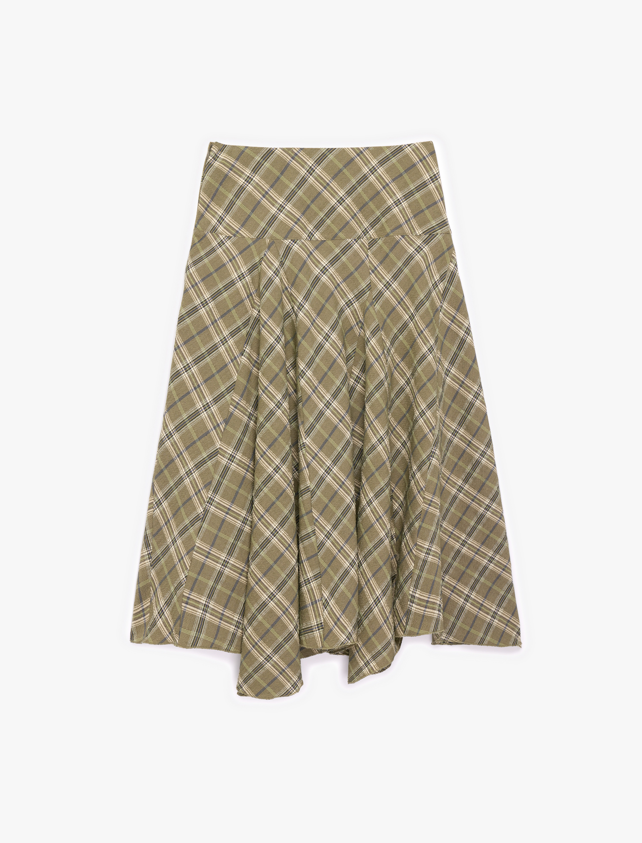   Viskon Karışımlı Asimetrik Kesim Midi Ekose Etek