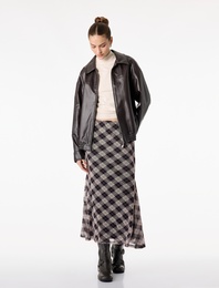 Asimetrik Kesim Midi Ekose Etek