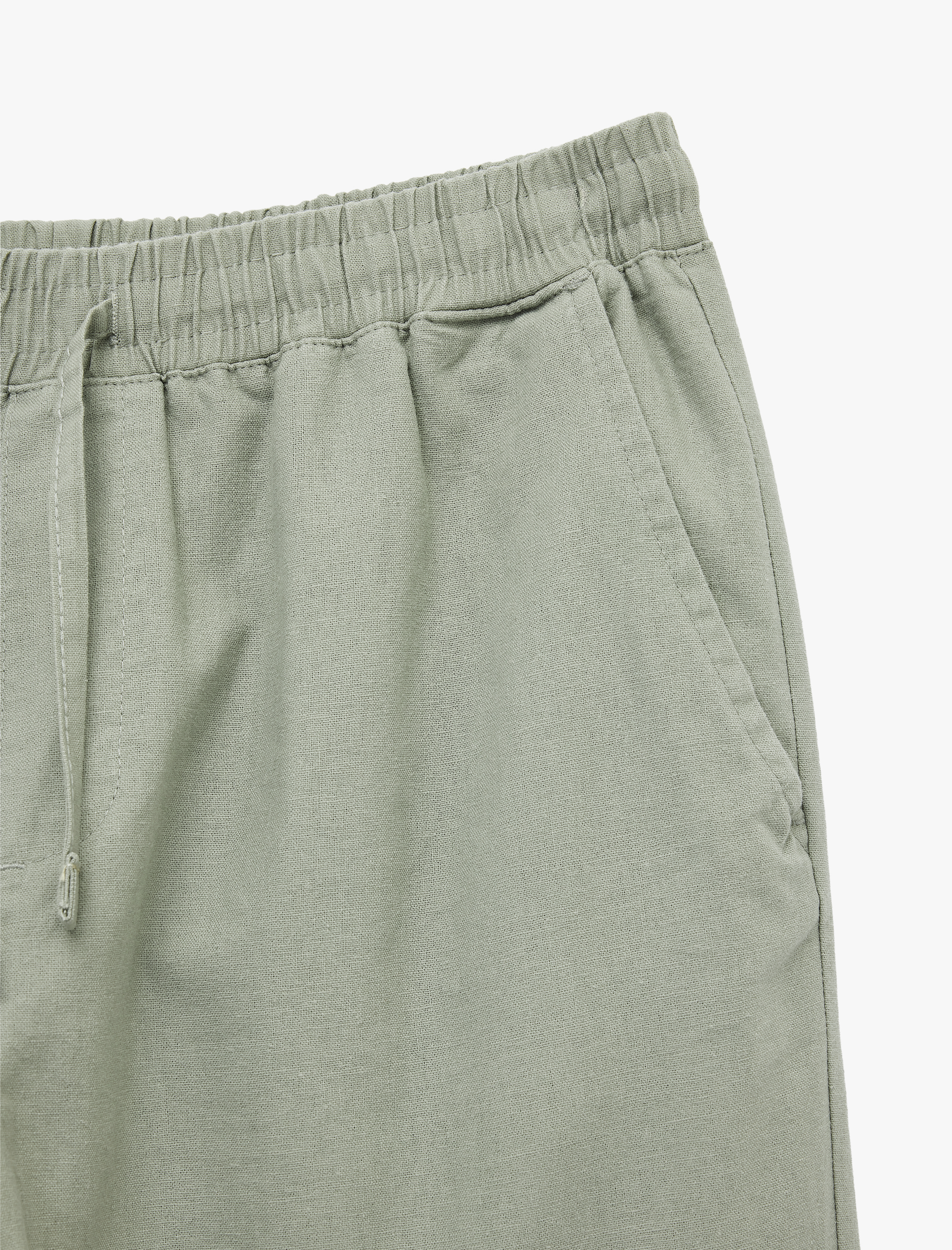   Beli Bağcıklı Cep Detaylı Keten Pamuk Karışımlı Pantolon