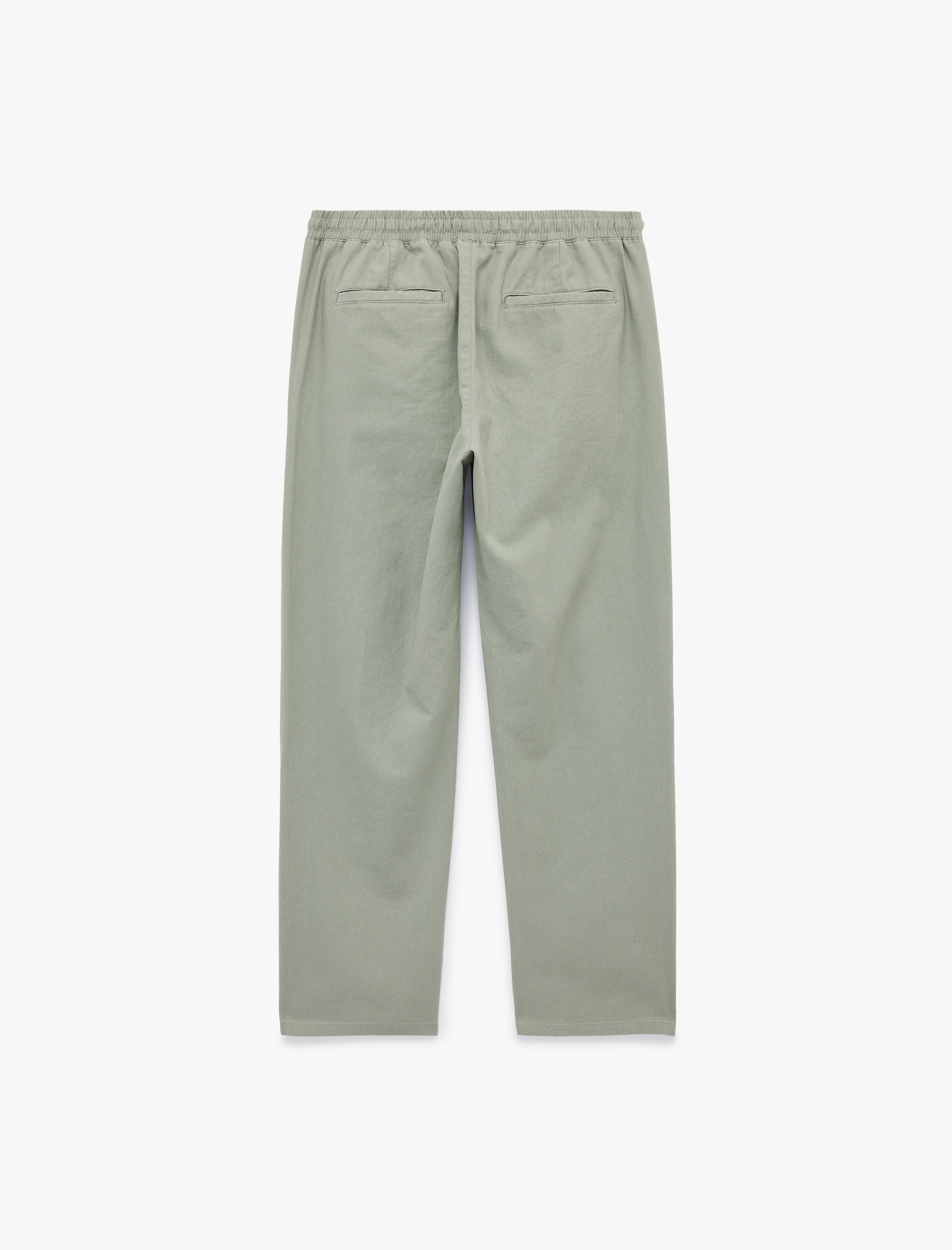   Beli Bağcıklı Cep Detaylı Keten Pamuk Karışımlı Pantolon