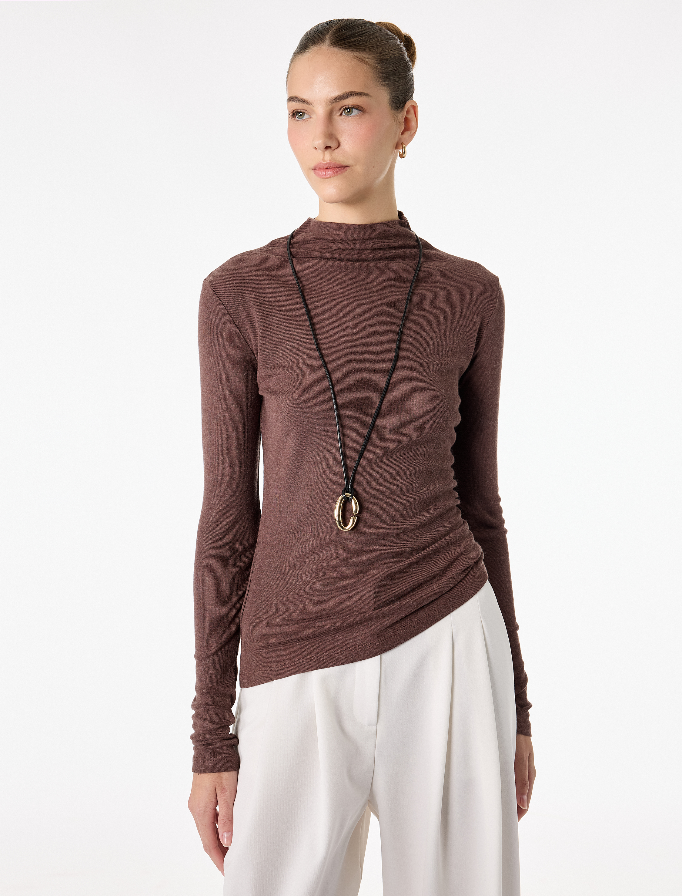   Koyun Yünü Karışımlı Slim Fit Uzun Kollu Dik Yaka Tişört