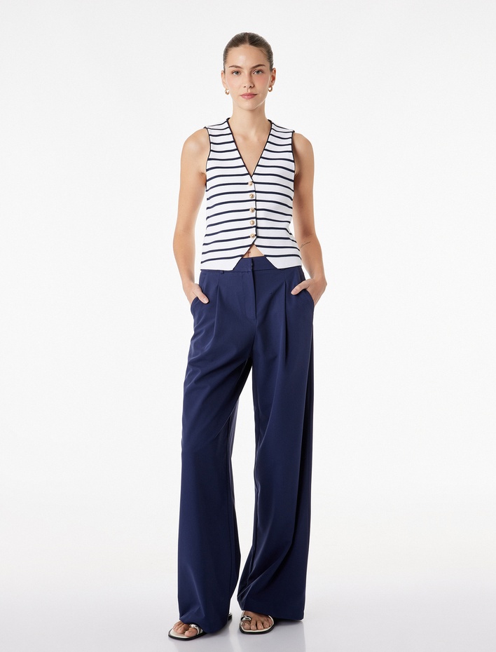  Yüksek Bel Cep Detaylı Viskon Karışımlı Palazzo Pantolon