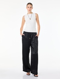 Bağcıklı Yüksek Bel Cep Detaylı Geniş Paça Saten Pantolon