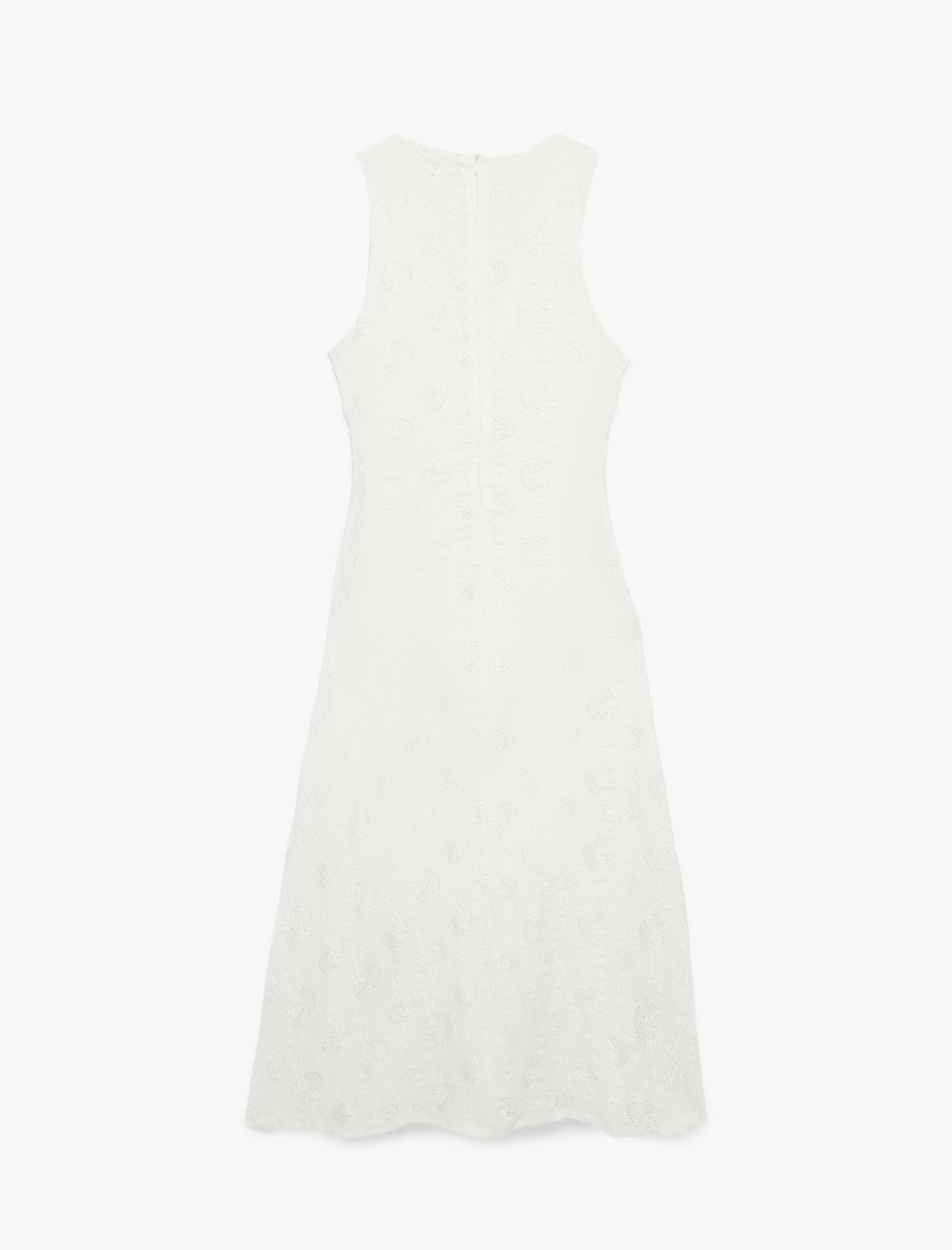   Slim Fit Kolsuz Floral Dokulu Düğüm Detaylı V Yaka Uzun Elbise