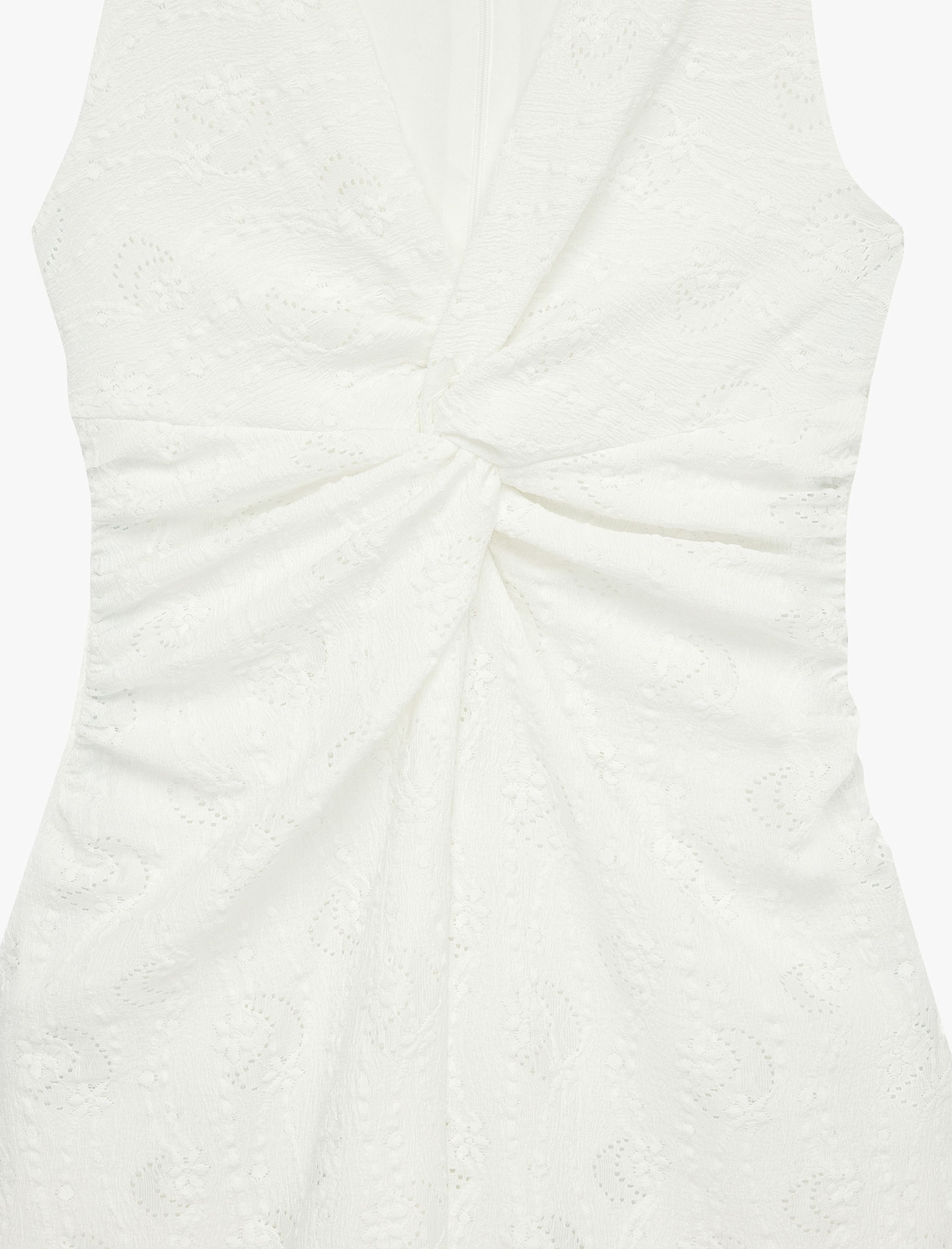   Slim Fit Kolsuz Floral Dokulu Düğüm Detaylı V Yaka Uzun Elbise