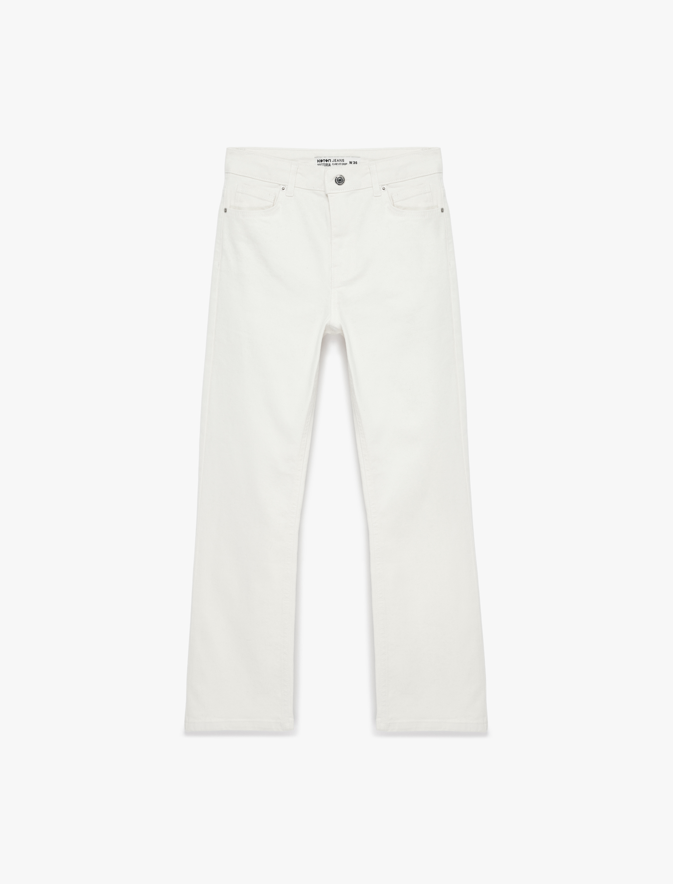   Normal Bel Dar Kalıp Pamuklu Düğmeli Kısa İspanyol Paça Pantolon -  Kick Flare Jeans
