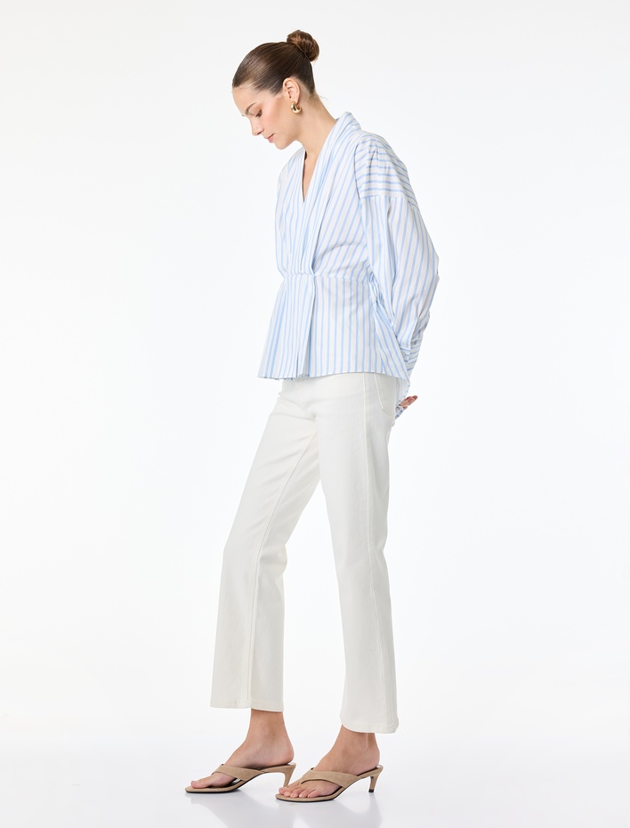  Normal Bel Dar Kalıp Pamuklu Düğmeli Kısa İspanyol Paça Pantolon -  Kick Flare Jeans